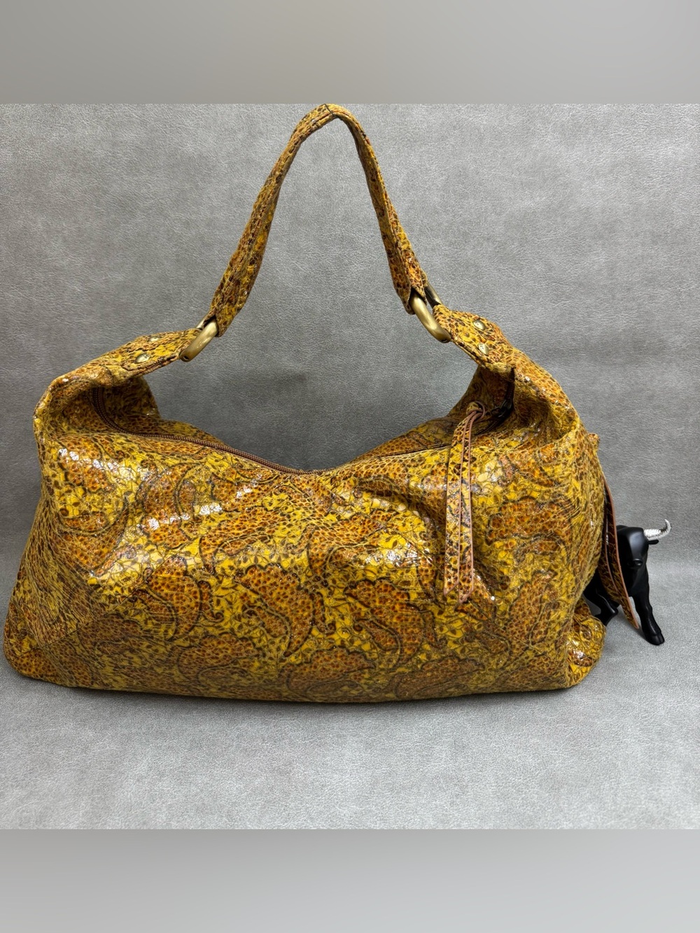 HOBO Yellow Paisley-Print Leather Hobo